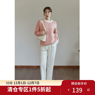 獨束大碼女裝減齡撞色圓領(lǐng)毛衣女秋冬新款胖mm顯瘦百搭套頭上衣 粉色(dy) L