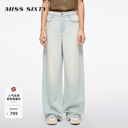 MISS SIXTY【安心品質(zhì)】2025春季新款牛仔褲女闊腿褲百搭街頭風(fēng)休閑 復古藍-含天絲 25