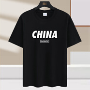 賓宇兄弟（BINYUXD）中國風(fēng)純棉短袖t恤男女同款寬松休閑體恤上衣圓領(lǐng)學(xué)生新疆棉半袖 潮CHINA黑色 2XL (建議145-160斤)