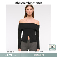 Abercrombie & Fitch女裝25春季美式辣妹修身一字肩露肩長袖針織衫毛衣150-5016 黑色 XS (160/84A)