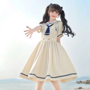 酷章（KUZHANG）森女日系部落夏季學(xué)院風(fēng)海領(lǐng)jk連衣裙女夏甜美可愛學(xué)生少女裙子 米白色條紋連衣裙 沒有徽章的 M