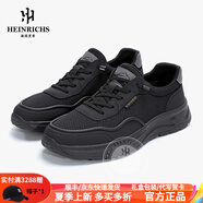 海因里希（HEINRICHS）品牌運(yùn)動鞋男透氣時尚新款休閑鞋男織網(wǎng)百搭潮鞋舒適 黑色 41
