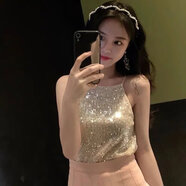 MGOLCPS亮片超閃chic吊帶外穿女顯瘦性感夜店蹦迪短款背心上衣2025年夏季 金色 均碼 彈力均碼(建議75-120斤)