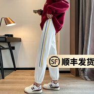 幻黛 休閑褲女春季新款寬松運動(dòng)長(cháng)褲束腳哈倫褲韓版 白色-DR269 2XL