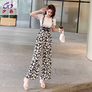 夕系背帶褲兩件套女2025新款夏季時(shí)尚高腰薄款雪紡波點(diǎn)闊腿連體褲套裝 背帶單褲 單褲 S