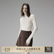 歐時力OCHIRLY 可機洗進口100%美麗諾羊毛毛衣女無縫一體高級感 米白 L