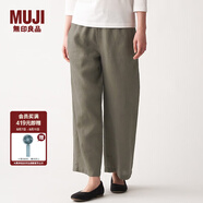 無(wú)印良品 MUJI 女式 法國(guó)亞麻 直筒褲 BEG01C0S 煙熏綠色 XL
