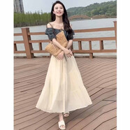 漢卿中夏夏裝搭配一整套女2025新款小香風(fēng)一字肩牛仔襯衫網(wǎng)紗半身裙兩件套 杏色 牛仔襯衫半身裙 S