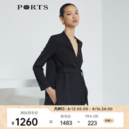 PORTS寶姿 商場同款新品女裝簡約V領(lǐng)系帶收腰西裝LL8J010KWB029 黑色 M (6)