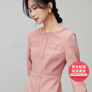 凡琴小香風連衣裙2024年春秋長袖女裝氣質減齡 343L73057 粉色 L 