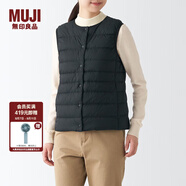 無(wú)印良品 MUJI 女式 便攜式 無(wú)領(lǐng) 羽絨背心BDC30C2A舒適輕薄保暖蓬松馬甲 黑色 L