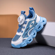 LI NING李寧男童鏤空運動(dòng)鞋透氣中大童透氣單網(wǎng)布鞋兒童鞋男童旋轉扣網(wǎng)鞋 牛仔藍【收藏送襪子】 30