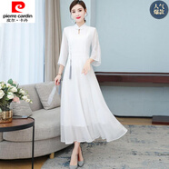 皮爾卡丹（pierre cardin）新旗袍新款仙風連衣裙春秋禪意茶服仙氣高級白色連衣裙潮款時尚 白色 3XL 建議體重135-145斤
