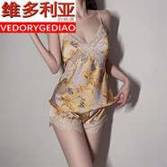 維多利亞的格調(diào)冰絲襯衫睡衣女春秋薄款男友蕾絲鏤空2024夏季新款睡裙套裝可外穿 [吊帶睡衣]黃色(上衣+短·褲) M 160 吊帶款專(zhuān)用(80-105斤)