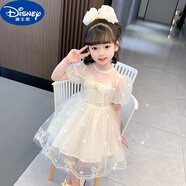 迪士尼（Disney）女寶寶公主裙夏季小女孩超仙生日裙子洋氣夏裝蝴蝶結(jié)泡泡袖網(wǎng)紗裙 米白色 120 建議身高105-115厘米