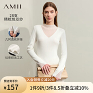 AMII冬季新款仙氣半高領(lǐng)微透視拼接修身毛衣女百搭打底上衣12244002 米白 M