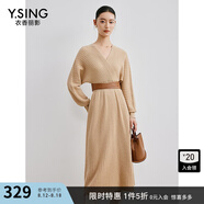 衣香麗影【100%羊毛】衣香麗影黑色針織連衣裙女新款修身毛衣裙子 卡其 XL