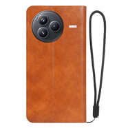 阿峻科科小米civi5pro手機殼翻蓋皮套25067PYE3C硅膠保護套Mi Civi5Pro超薄磨砂全包防摔爆軟插卡錢(qián)包磁吸 (棕-對磁皮套)+全屏軟膜+掛繩 小米Civi5Pro