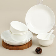 斯凱綈（Sky Top）碗盤(pán)碟陶瓷骨瓷餐具套裝家用喬遷飯碗盤(pán)子4人份純白8頭
