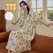 PURCOTTON全棉時(shí)代自帶胸墊一體睡裙女夏季日式薄款紗布和服浴袍夏天短袖睡 云朵棉睡裙【帶胸的】茵382 M 女 建議80-100斤