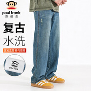 大嘴猴（paul frank）牛仔褲男士秋季美式復古褲子男破洞寬松休閑褲男褲潮 藍色 32