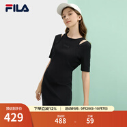 FILA 斐樂(lè )官方女子針織連衣裙2025夏新款時(shí)尚簡(jiǎn)約休閑修身連身裙 正黑色-BK L