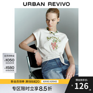 UR2025春季新款女裝趣味水果印花綁帶短袖T恤UYY450094 本白 S