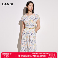 藍(lán)地（LANDI）不對稱下擺圓領(lǐng)印花系帶連衣裙女夏季新款短袖裙子無腰帶 花色 XL