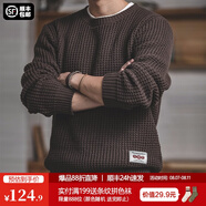 馬登工裝 圓領(lǐng)粗線毛衣男秋季阿美咔嘰寬松復(fù)古純色保暖針織衫 咖啡色 M