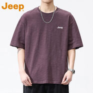 JEEP吉普純棉短袖t體恤男夏季新款薄款透氣帥氣百搭休閑寬松上衣 醬紫色JEEP吉普 【甄選精品】 M 建議 100-120斤