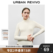 UR秋季新款女裝簡約百搭休閑立領(lǐng)修身長袖T恤UWB440047 本白 L