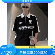 迪伽達(dá)短袖t恤男美式復(fù)古街頭拼 OOTD-DT19黑色 XL 均碼