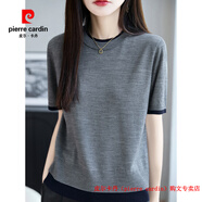皮爾卡丹（pierre cardin）品牌高檔輕奢2025早秋純羊毛假兩件針織T恤圓領(lǐng)套頭短袖女顯瘦毛 品牌高端新品-淺灰夾花 M 適合體重(85斤-109斤)