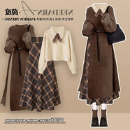 喜詩(shī)萊（CESLAY）2025秋季新款套裝女穿搭美拉德一整套針織裙內搭毛衣配復古半身裙 咖色針織裙+杏色毛衣+咖色半身裙 L 建議100--120斤