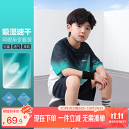 左西男童套裝夏季2025新款兒童速干運(yùn)動服短袖T恤籃球服夏裝 綠色 110