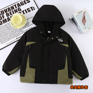 開(kāi)米熊男童外套春秋新款秋冬裝中大童加絨夾棉可拆卸三合一兒童沖鋒衣服 軍綠色(2525) -單夾棉外套 140 碼建議身高130cm左右