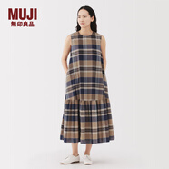 無(wú)印良品（MUJI）女式 馬德拉斯格紋 無(wú)袖連衣裙 女裝裙子連身裙25年夏季格子裙 米色格紋 M (160/84A)