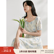 茵曼（INMAN）法式碎花高級感2025夏女新款休閑中長(cháng)吊帶連衣裙子 月藍連衣裙-18424791 M