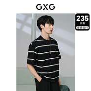 GXG男裝235g重磅條紋設(shè)計寬松休閑短袖T恤男士 黑色條紋 180/XL