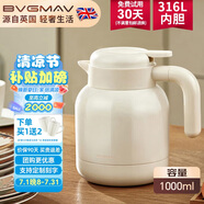 寶威瑪（BVGMAV）保溫壺英國 家用保溫水壺 大容量不銹鋼熱水壺高檔保溫保冷瓶1L白