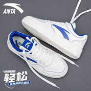 安踏（ANTA）男鞋板鞋子男2025秋季新款皮面防潑水耐磨休閑鞋輕便潮流小白鞋男 輕松1-象牙白/軍械藍 42.5