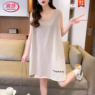 浪莎（LangSha）涼快純棉吊帶睡裙夏季女無(wú)袖背心女士可外穿T恤睡衣裙寬松連衣裙 卡其色(版) M 80到115斤穿