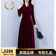 LISM【商場同款】高檔連衣裙2025新款金絲絨長袖女士款奢華媽媽氣質長 酒紅色 3XL XXXL （135-145f