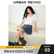 UR夏季新款女裝美式復古休閑壓褶系帶牛仔半裙UWL840081 藍色 XS
