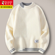 啄木鳥(niǎo)男士毛衣秋冬季圓領(lǐng)青少年學(xué)生針織打底衫加厚款潮流 M524米白色 XL