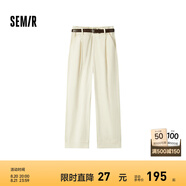 Semir[商場(chǎng)同款]森馬休閑褲女卷邊七分褲顯瘦秋2024新款純棉闊腿褲百搭 米白10301 165/70A/L