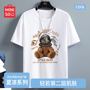 名創(chuàng)優(yōu)品（MINISO）冰絲短袖t恤男士夏季涼感透氣半袖學(xué)生休閑百搭男裝運動速干衣服 白色(宇航熊) 2XL 185(體重160-180斤左右)