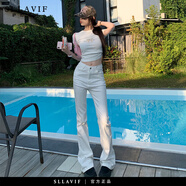 薩拉維夫微喇叭牛仔褲女2025夏季新款高腰顯瘦修身窄版小直筒拖地褲 白色長(cháng)褲 XS