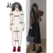 艾美琦美（AIMEIQIMEI）小香風連衣裙套裝女秋季2025新款大碼女裝氣質(zhì)顯瘦毛呢三件套冬季 咖色外套+黑色打底衫+黑色西裝半裙加腰帶 2XL [建議140-160斤]