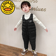 G.duck兒童羽絨棉背帶褲嬰幼兒寶寶冬季加厚棉褲男女童外穿開(kāi)檔連體褲子 黑色 80 cm 建議一歲左右